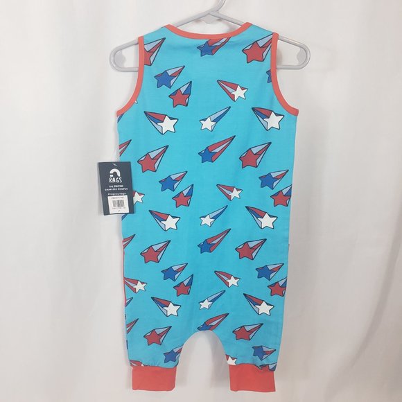 New RAGS Sleeveless Blue Shooting Shorts Romper with Red Pocket and Trim - Picture 7 of 8